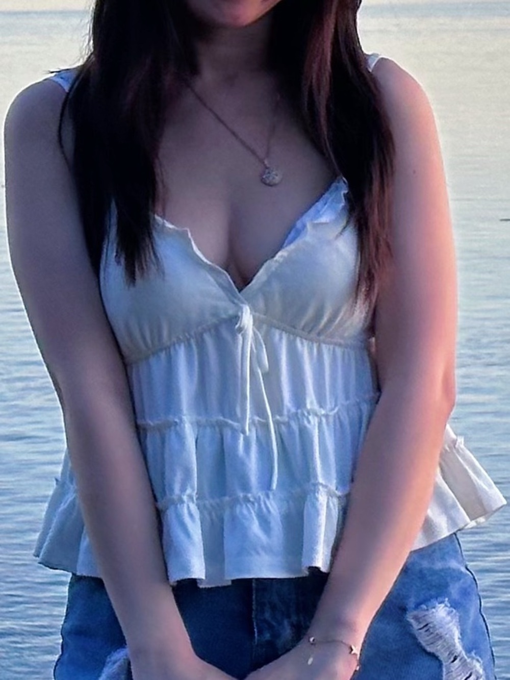White Ruffled Baby Doll Tank Top